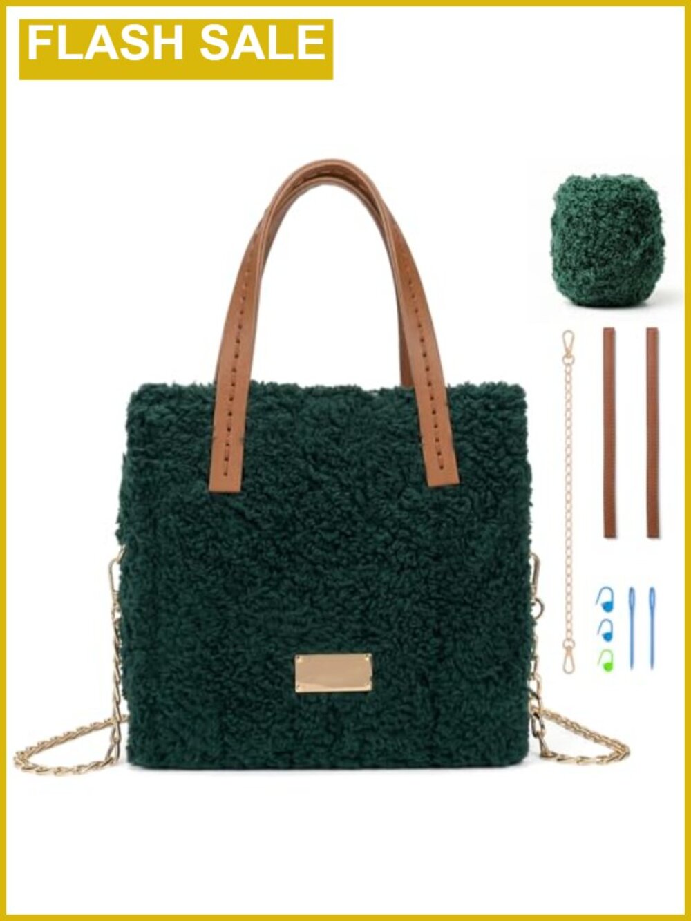 DIY Knitting Crochet Handbag Kit Mesh Plastic Canvas Teddy Fur Yarn Leather
